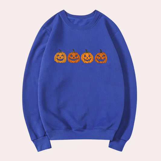 Afra - halloweenský svetr s kulatým výstřihem a dýňovým vzorem pro ženy
