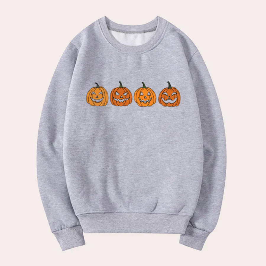 Afra - halloweenský svetr s kulatým výstřihem a dýňovým vzorem pro ženy