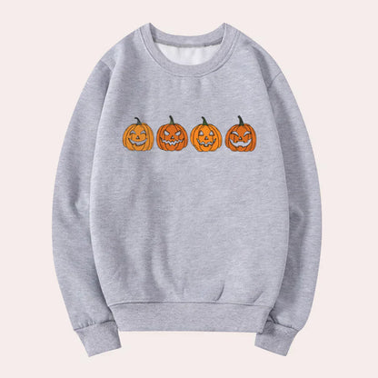 Afra - halloweenský svetr s kulatým výstřihem a dýňovým vzorem pro ženy