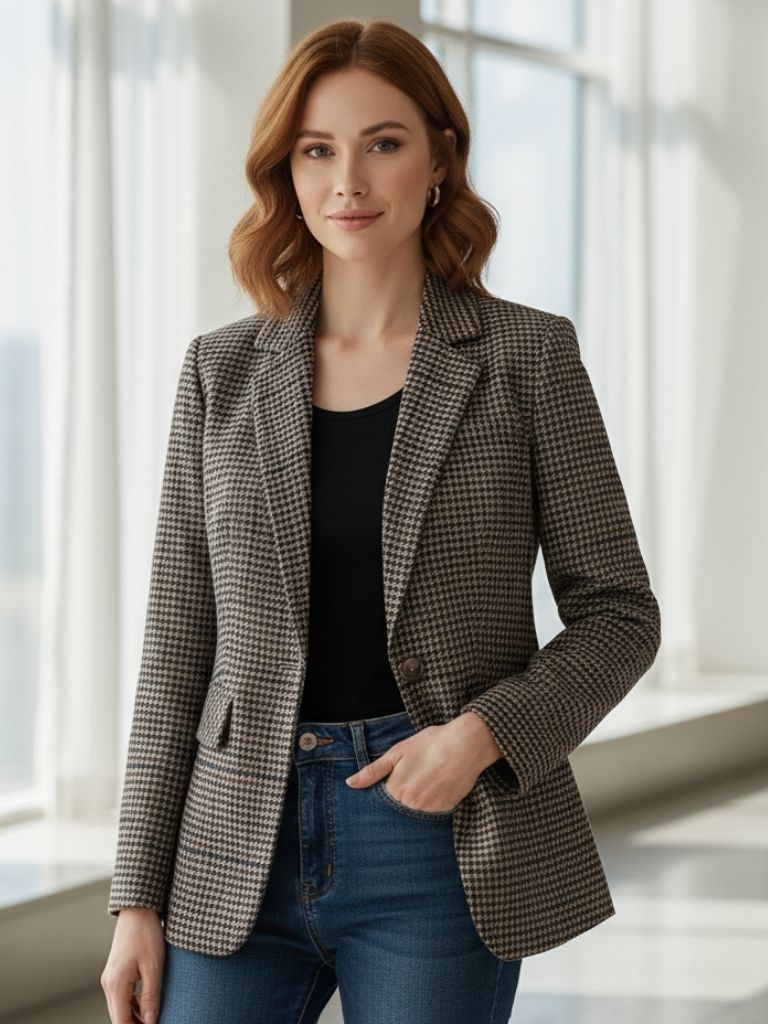 Clotilde | Elegantní a pohodlná dámská kostkovaná sako