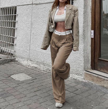 Kalhoty rovného střihu s vysokým pasem Fashion