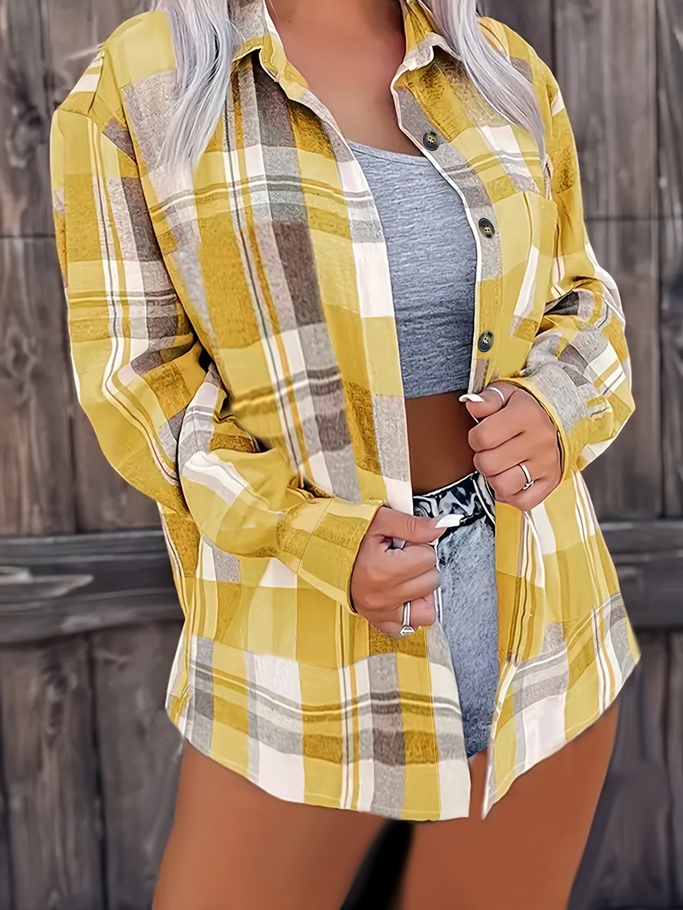 Kostkovaná košile s knoflíky - Polo límec a zapínání Design