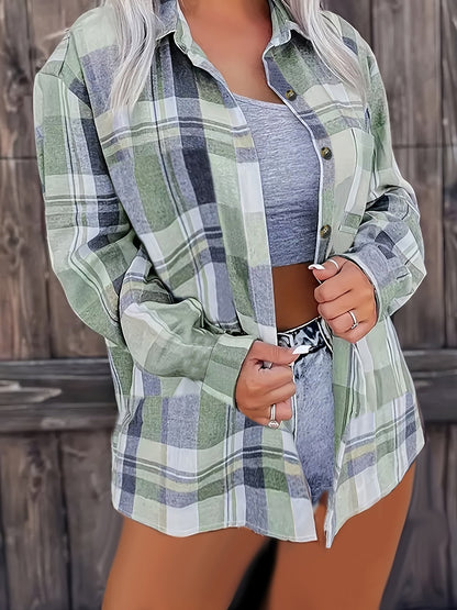 Kostkovaná košile s knoflíky - Polo límec a zapínání Design