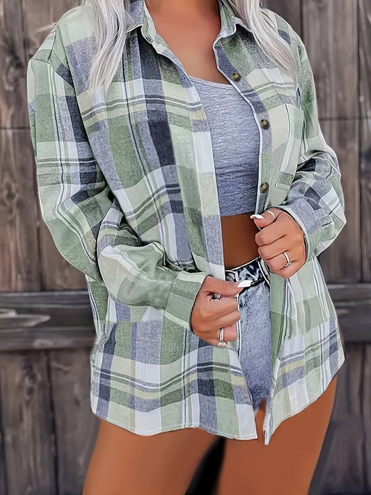 Kostkovaná košile s knoflíky - Polo límec a zapínání Design