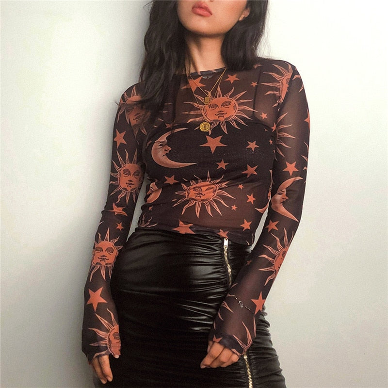 Moonvibe Sweater | Svetr s průhlednou síťovinou a neobvyklým vzorem