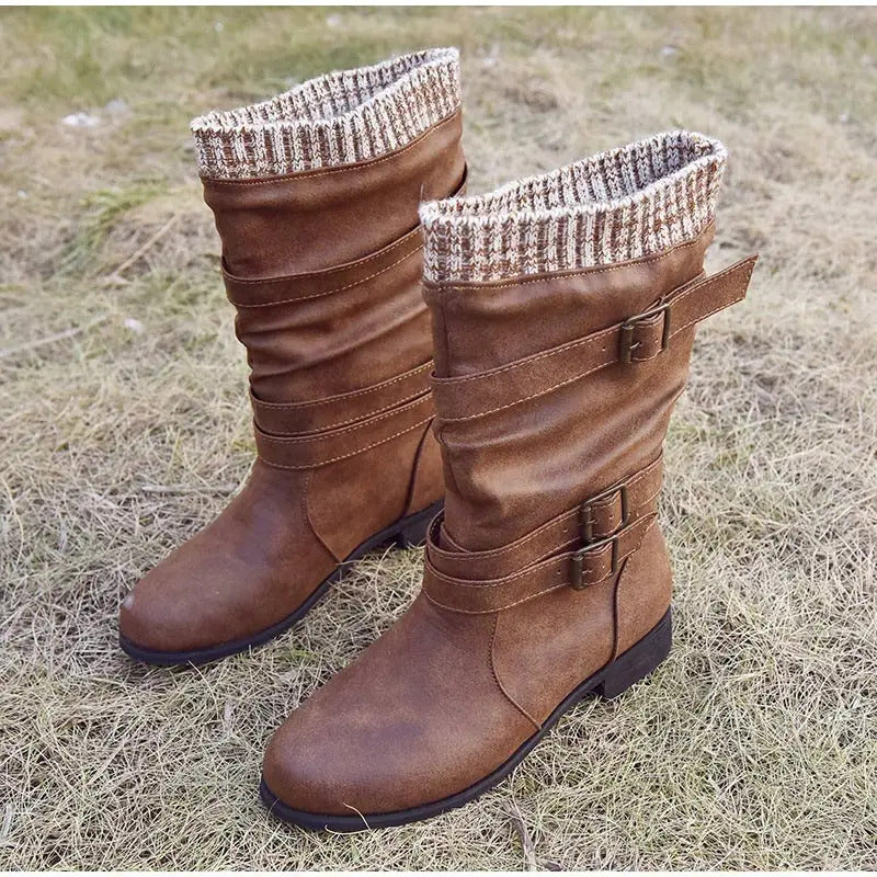 Boty Quin | Vintage kožené boty s pletenou manžetou