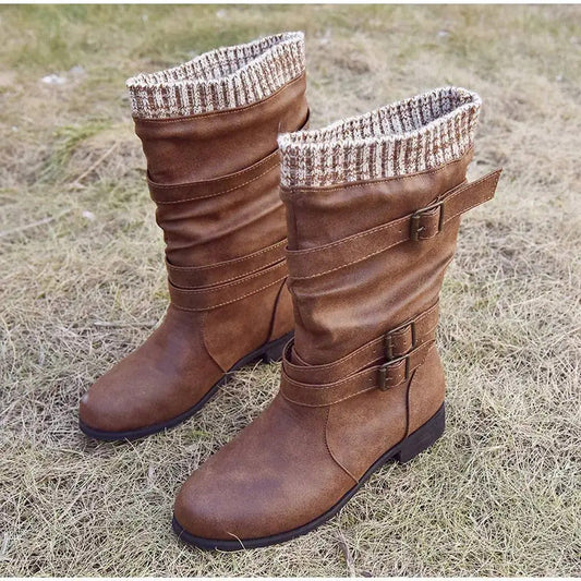 Boty Quin | Vintage kožené boty s pletenou manžetou