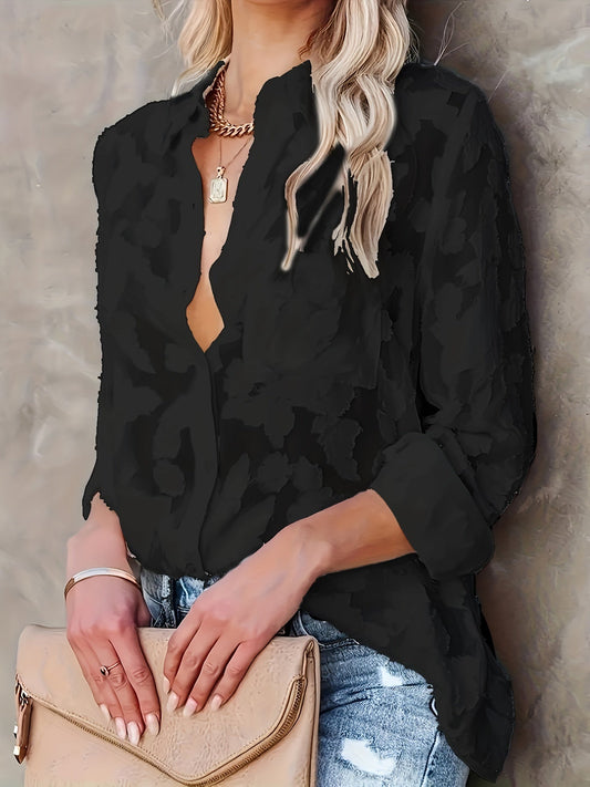Žakárová halenka Sheer Lose - tkaný design a dlouhé rukávy