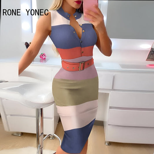 Yolene | Elegance bez námahy: pruhované pletené midi šaty bez rukávů