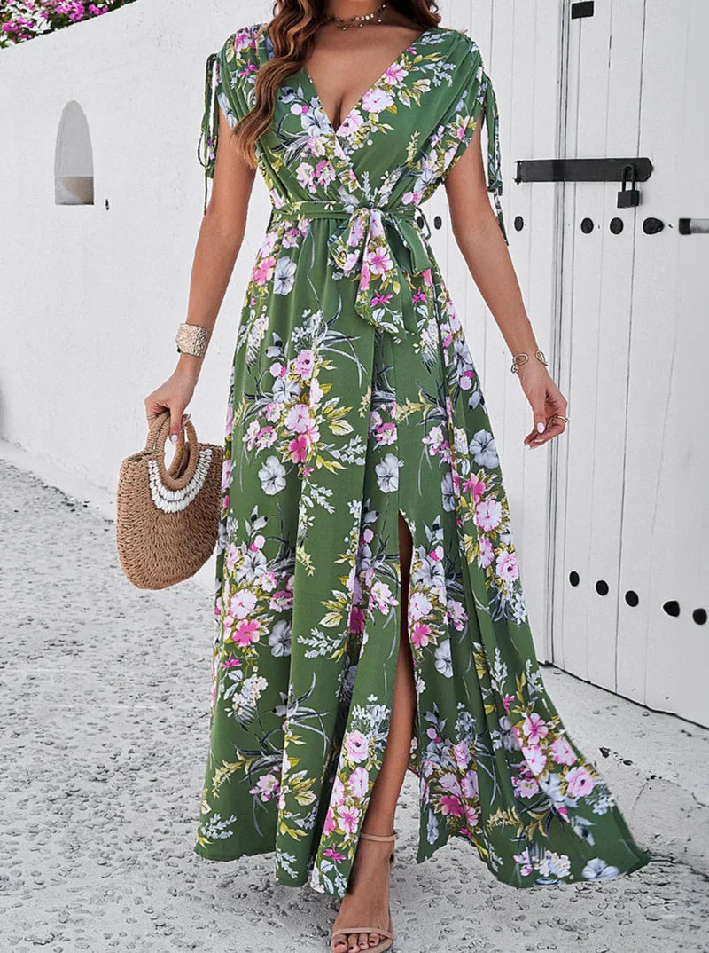 Boho květinové šaty s výstřihem ve stylu bohemian temperament boho dress