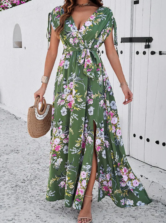 Boho květinové šaty s výstřihem ve stylu bohemian temperament boho dress