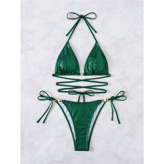 Zelené třpytivé bikiny | Se sexy ramínky