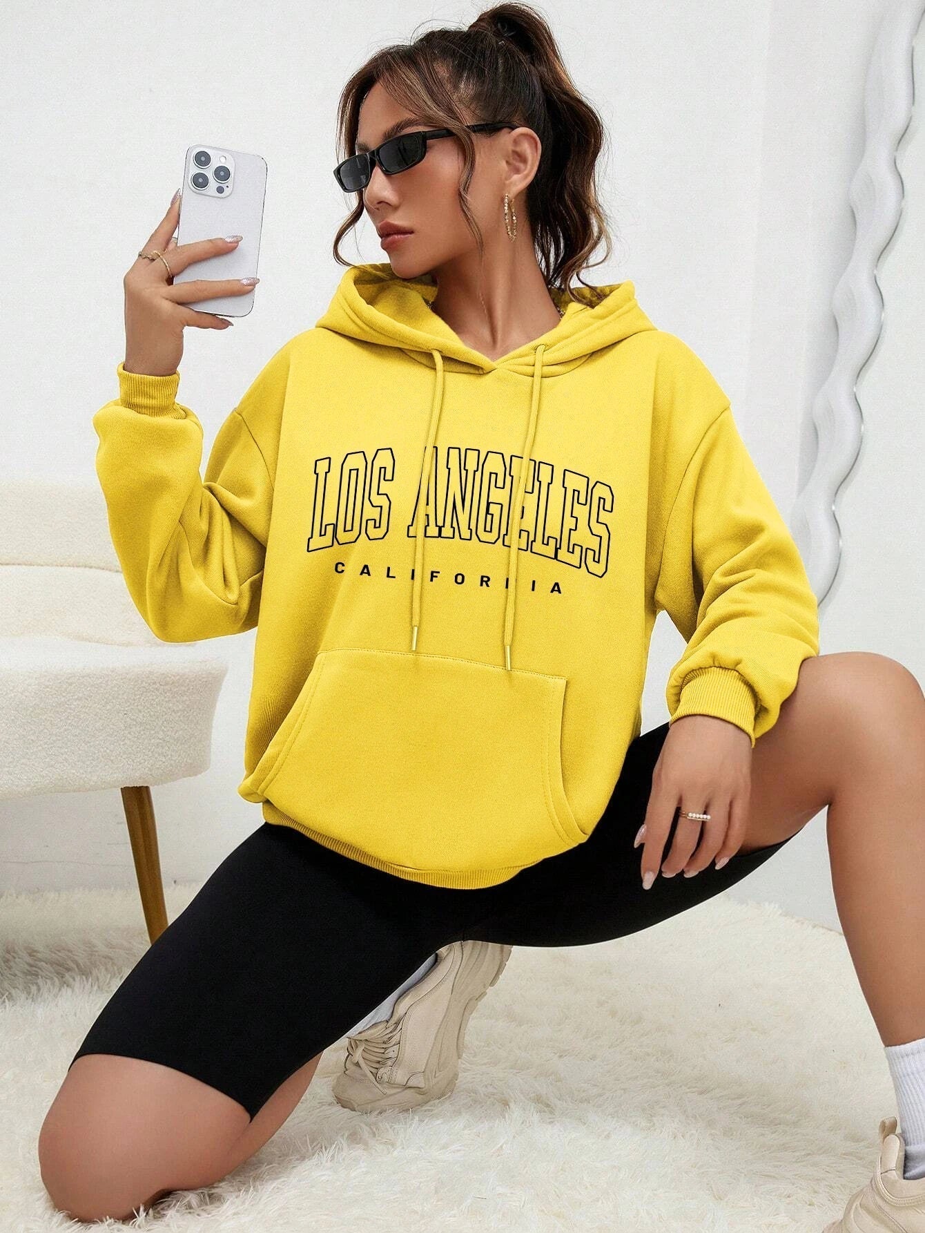 Shanna | Mikina s kapucí Oversized Printed Los Angeles For Women
