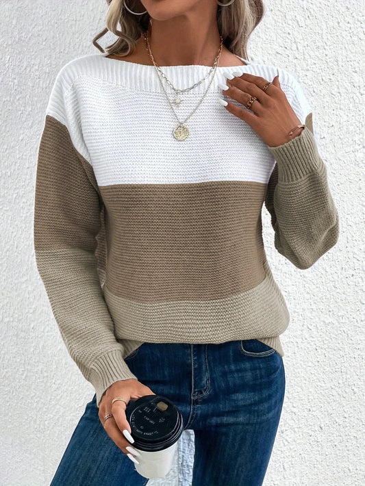 Allysa Casual Trui | Casual Gestreepte Wijde Hals Trui