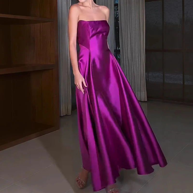 LD Dlouhé společenské šaty bez ramínek s elegantním širokým řasením
