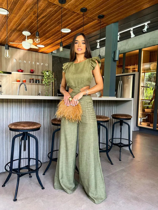 Laure - Elegantní kombinéza bez rukávů se širokými nohavicemi