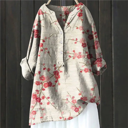 Woubina Halenka | Dámské květinové Button-Up dlouhý rukáv Top