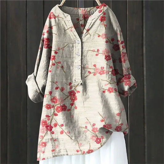 Woubina Halenka | Dámské květinové Button-Up dlouhý rukáv Top