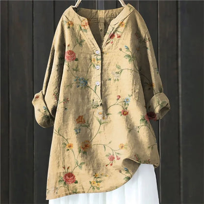 Woubina Halenka | Dámské květinové Button-Up dlouhý rukáv Top