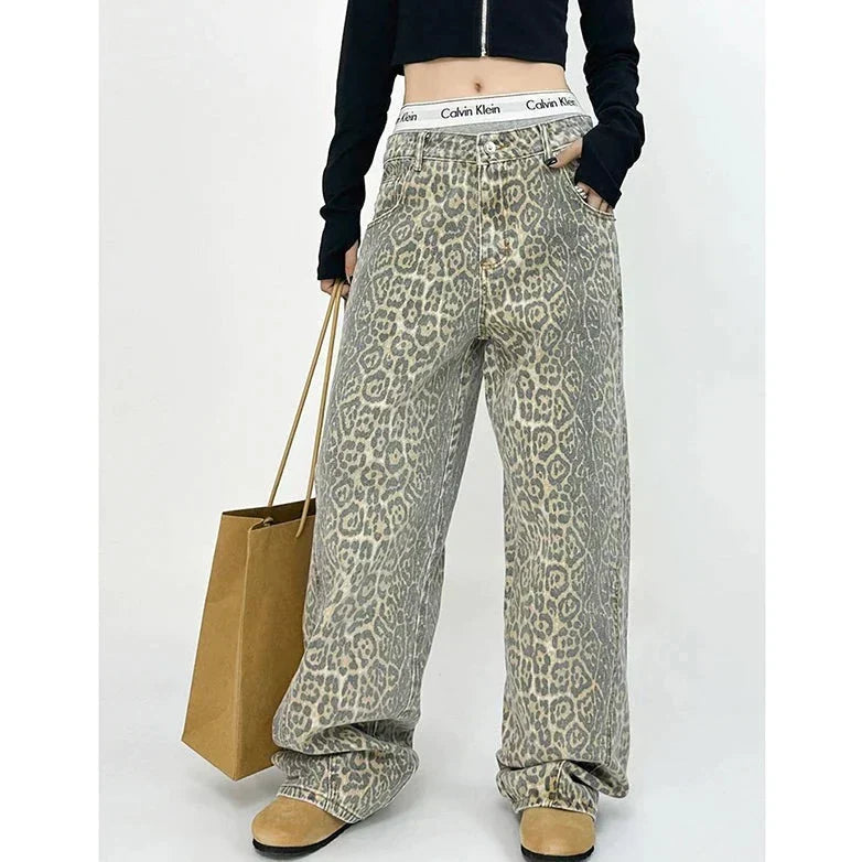 Retro kalhoty s leopardím potiskem