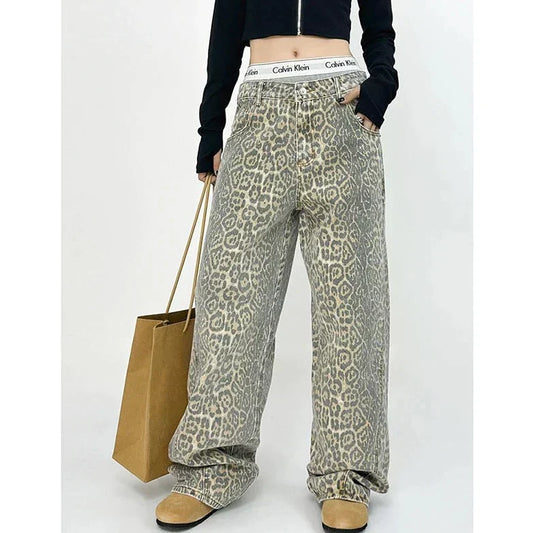 Retro kalhoty s leopardím potiskem