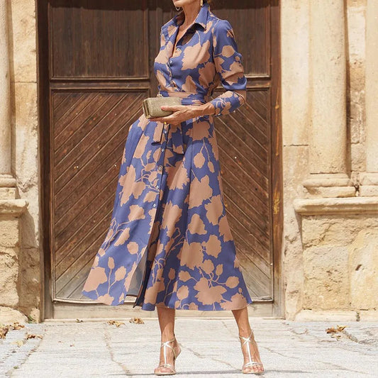 Elegantní dlouhé šaty s výstřihem do V, dlouhými rukávy a páskem
