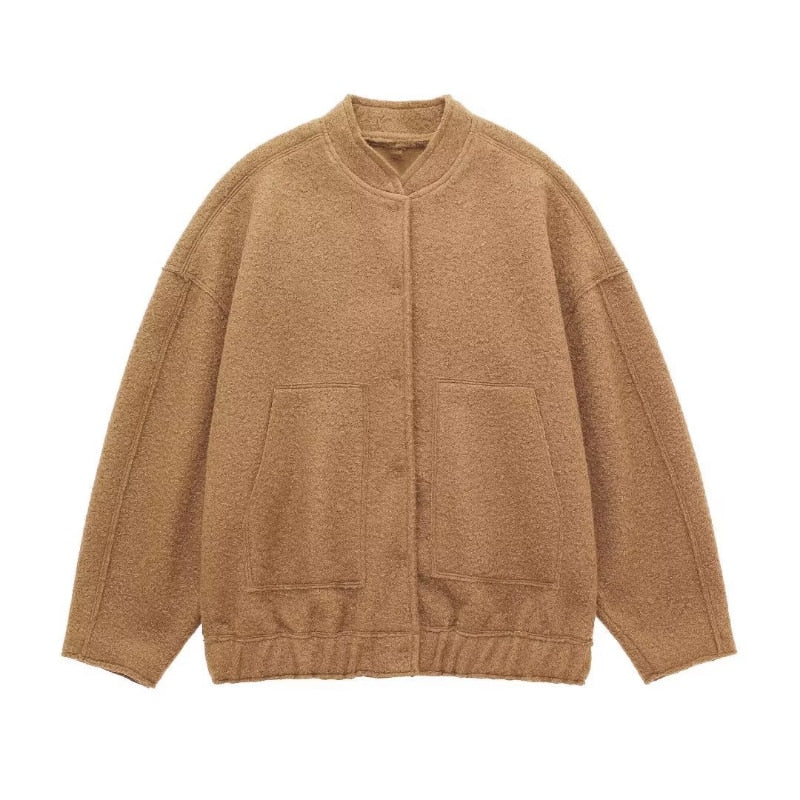 Ophelia | Dámská oversized bunda Top Coat s dlouhými rukávy a skrytými knoflíky