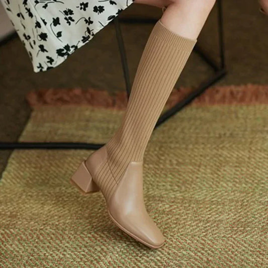 Rose Boots | Ponožkové boty do půli lýtek s blokovými podpatky
