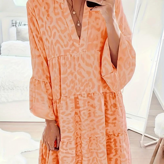 Salem - Boho šaty s leopardím potiskem pro ženy, velká velikost