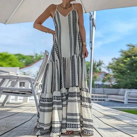 Debbie - Elegantní šaty bez rukávů s volánky a ležérním potiskem