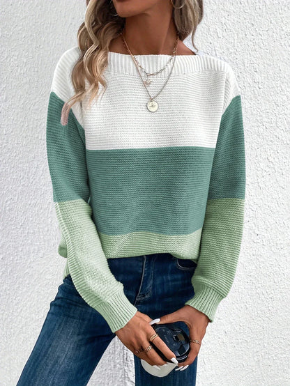 Allysa Casual Trui | Casual Gestreepte Wijde Hals Trui