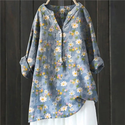 Woubina Halenka | Dámské květinové Button-Up dlouhý rukáv Top