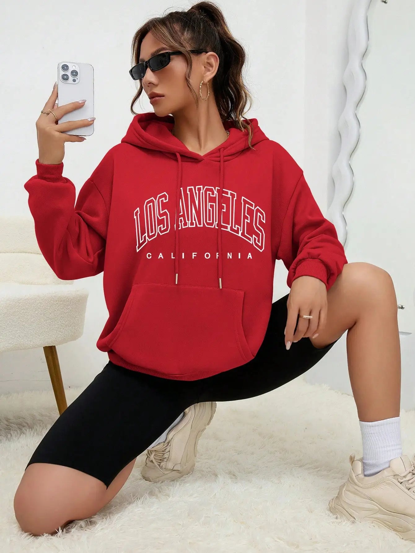 Shanna | Mikina s kapucí Oversized Printed Los Angeles For Women