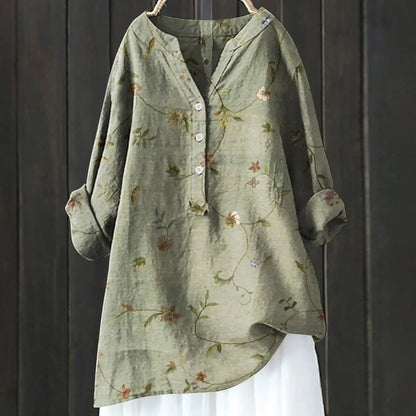 Woubina Halenka | Dámské květinové Button-Up dlouhý rukáv Top