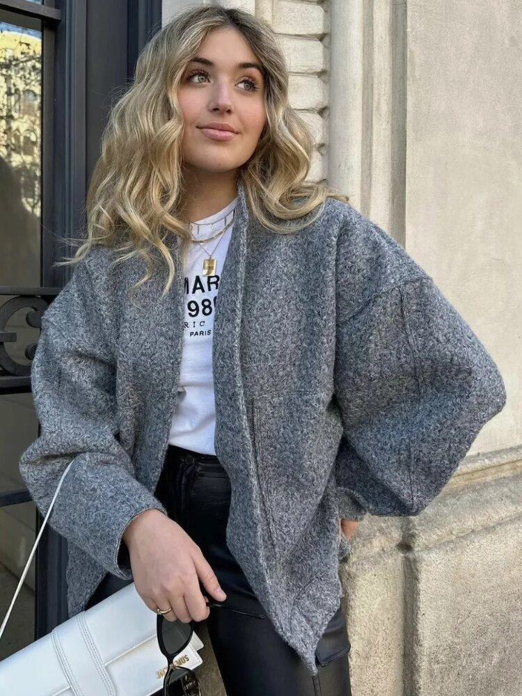 Ophelia | Dámská oversized bunda Top Coat s dlouhými rukávy a skrytými knoflíky