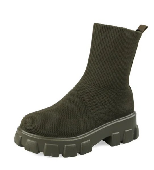 Kotníkové boty Dámské Mid lýtko pletené Chunky boty