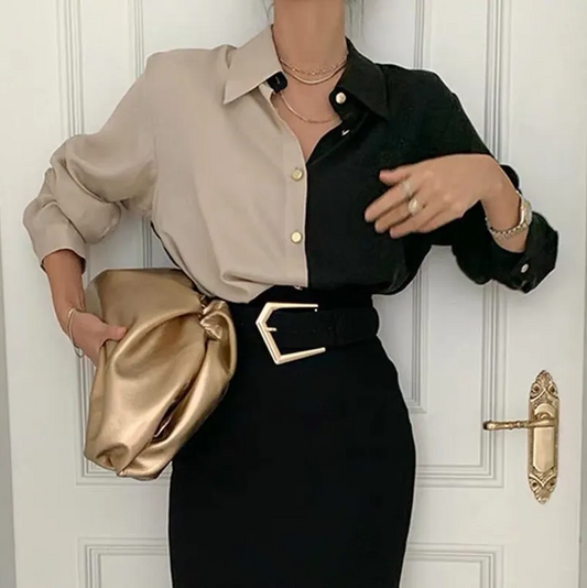 Charlotte Dámská vintage halenka s dlouhými rukávy - elegantní a dvoubarevná