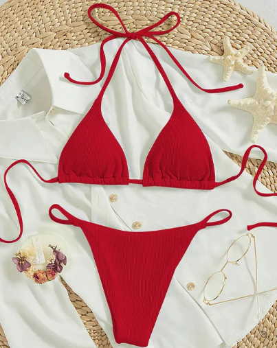 Antonella® | Modré bikiny s vysokým horním dílem a výstřihem do V