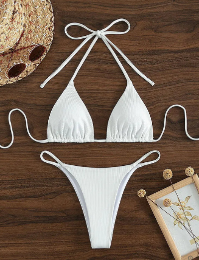 Antonella® | Modré bikiny s vysokým horním dílem a výstřihem do V