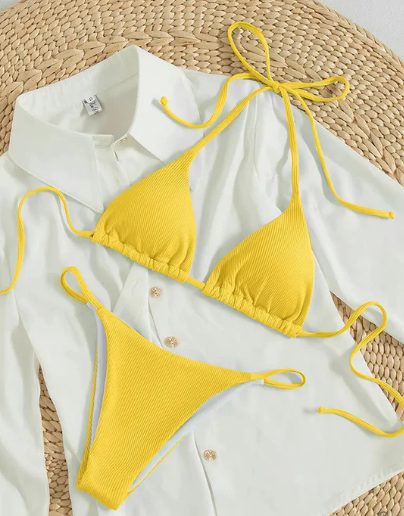 Antonella® | Modré bikiny s vysokým horním dílem a výstřihem do V