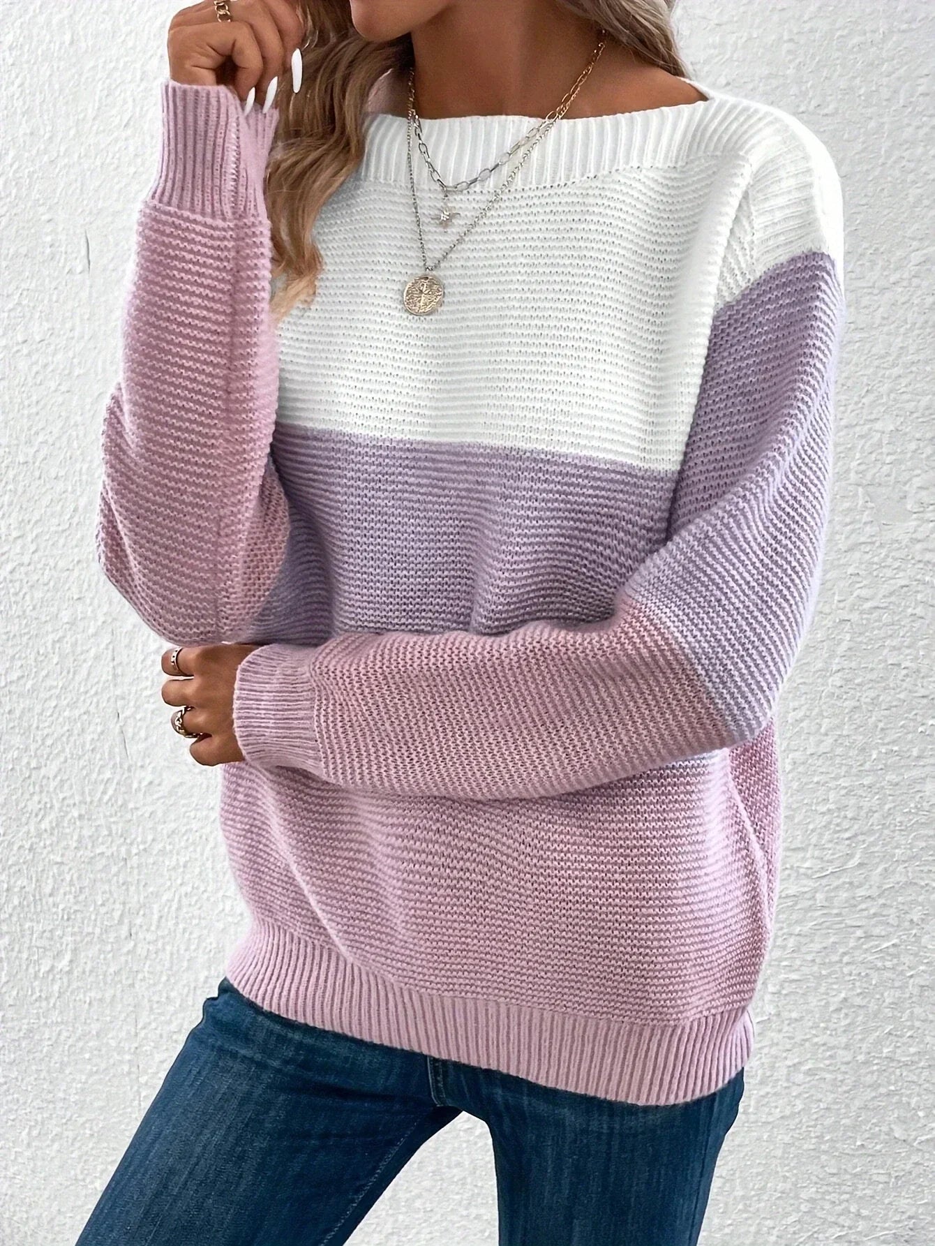 Allysa Casual Trui | Casual Gestreepte Wijde Hals Trui