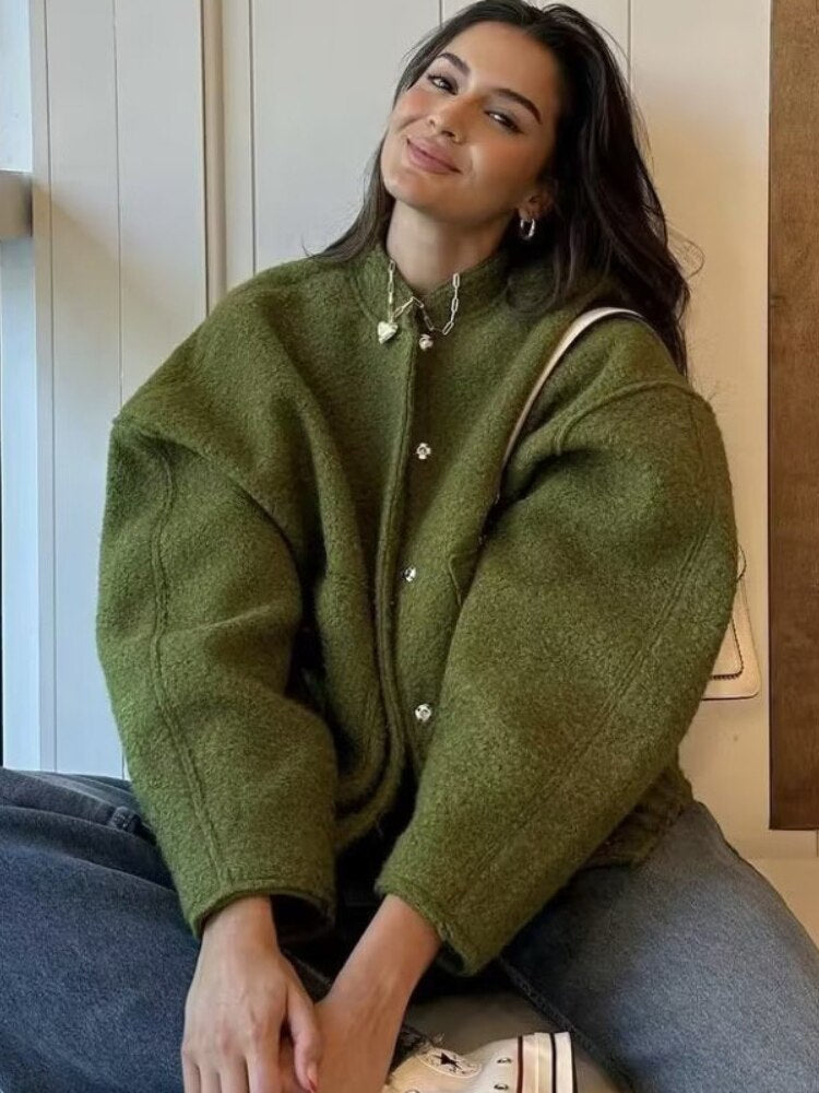 Ophelia | Dámská oversized bunda Top Coat s dlouhými rukávy a skrytými knoflíky