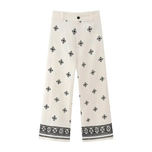 Sophie - Vintage vyšívané kalhoty s rovnými nohavicemi