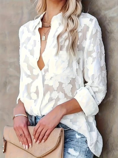 Průhledná halenka s knoflíky - dlouhý rukáv a poloprůhledná tkanina