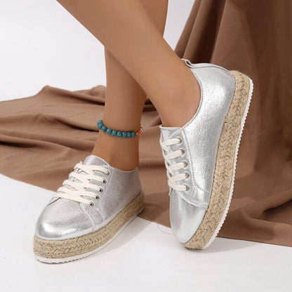 Metalické šněrovací boty espadrille