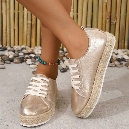 Metalické šněrovací boty espadrille