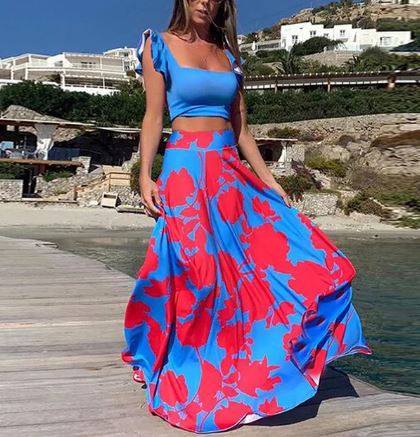 Kiara - Sexy dvoudílné letní šaty s boho potiskem