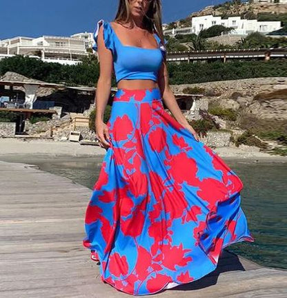 Kiara - Sexy dvoudílné letní šaty s boho potiskem