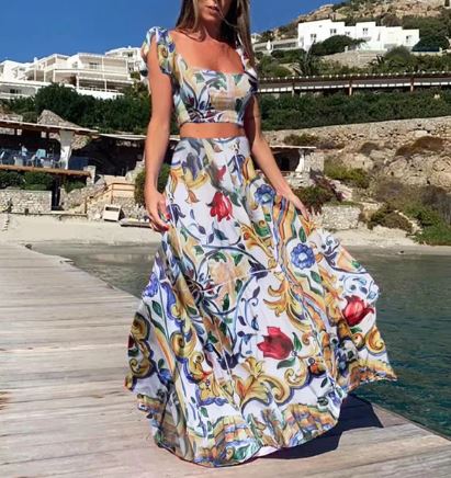 Kiara - Sexy dvoudílné letní šaty s boho potiskem