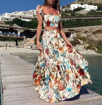 Kiara - Sexy dvoudílné letní šaty s boho potiskem